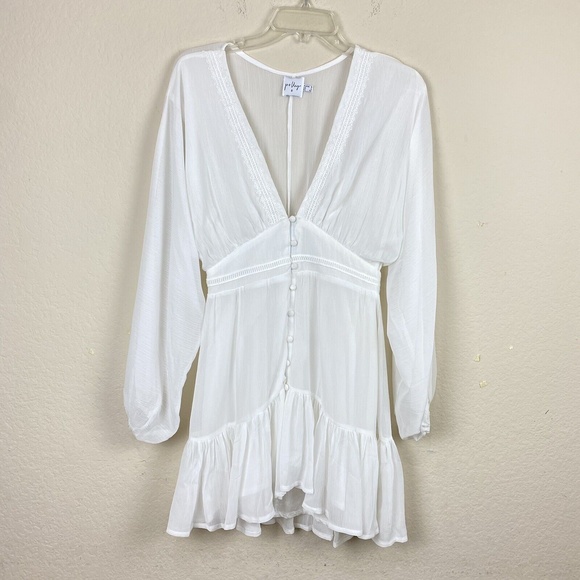 Princess Polly Mini Sheer Dress Long Balloon Sleeve White Size 8 US - Picture 1 of 9